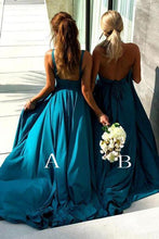 Load image into Gallery viewer, Elegant A Line Mermaid Deep V Neck Long Blue Backless Bridesmaid Dresses RS958