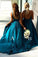 Elegant A Line Mermaid Deep V Neck Long Blue Backless Bridesmaid Dresses RS958