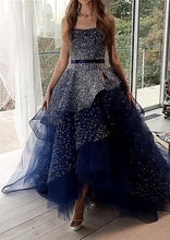 Load image into Gallery viewer, Elegant Ball Gown Navy Blue Strapless Prom Dresses Long Cheap Formal Dresses P1111