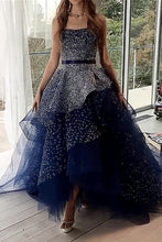 Load image into Gallery viewer, Elegant Ball Gown Navy Blue Strapless Prom Dresses Long Cheap Formal Dresses P1111