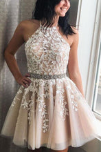 Load image into Gallery viewer, Elegant Halter Lace Appliques Beads Short Party Dresses Simple Homecoming Dresses H1242