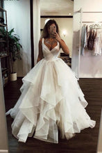 Load image into Gallery viewer, Elegant Ivory Tulle V Neck Spaghetti Straps Wedding Dresses Long Cheap Prom Dresses P1024