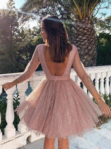 Elegant Long Sleeve Short Homecoming Dresses Backless Above Knee Formal Dress H1110
