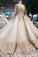 Elegant Long Sleeves Lace Up Prom Dresses with Appliques Ball Gown