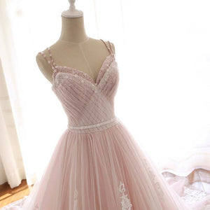 Elegant Pink Sweetheart Tulle Lace Appliques Lace up Prom Evening Dresses RS648