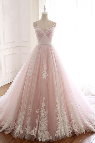 Elegant Pink Sweetheart Tulle Lace Appliques Lace up Prom Evening Dresses RS648
