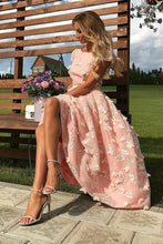 Load image into Gallery viewer, Elegant Scoop A Line Cap Sleeve Pink Homecoming Dresses with Flowers Prom Dresses H1094