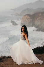 Load image into Gallery viewer, Elegant Spaghetti Straps V Neck Chiffon Backless Beach Wedding Dresses Bridal Gowns W1101