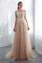 Load image into Gallery viewer, Elegant Tulle Sleeveless Prom Dresses Long Lace Appliques High Neck Evening Gowns PW508