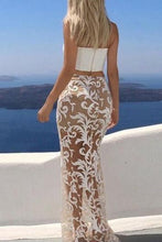 Load image into Gallery viewer, White Mermaid Two Pieces Lace Sleeveless Evening Dresses Long Prom Dresses RS325
