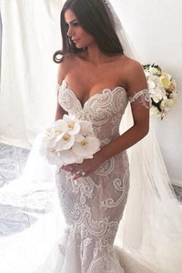 Ivory Lace Mermaid Off the Shoulder Sweetheart Appliques Wedding Dresses RS304