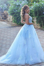 Load image into Gallery viewer, Light Blue Lace Appliques Ball Gown Tulle Prom Dresses Princess Wedding Dresses RS332
