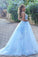 Light Blue Lace Appliques Ball Gown Tulle Prom Dresses Princess Wedding Dresses RS332