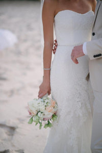 Subtle Sweetheart Strapless Lace Mermaid White Sleeveless Tulle Beach Wedding Dresses RS278