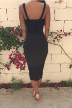 Load image into Gallery viewer, Sexy Sheath Black Spaghetti Straps Slit Tea Length Prom Dresses Homecoming Dresses RS896