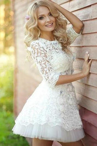 2024 Popular Half Sleeve Lace See Through Cute Homecoming Short Prom Dress RS86