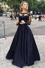Load image into Gallery viewer, Black two pieces long sleeve prom dress A-line lace two pieces long prom dress grad dresses RS104
