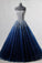 A-Line Blue Sweetheart Sequin Spaghetti Straps Tulle Long Lace up Prom Dresses RS519