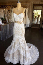 Load image into Gallery viewer, Princess Mermaid Strapless Sweetheart Lace Appliques with Flowers Wedding Dresses RS998
