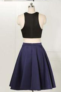 Straight Two Piece Jewel Sleeveless Knee-Length Black Homecoming Dresses RS475