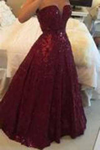 Sexy V-neck Burgundy Backless Floor-Length Lace Prom Dress with Beading RS935