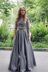 New Arrival Two-Piece A-Line Gray Lace Long Prom/Evening Dress RS420