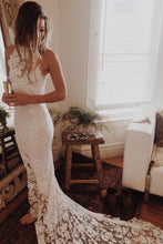Load image into Gallery viewer, Simple Sleeveless Long Ivory Lace Halter Mermaid Sleeveless Wedding Dresses RS338