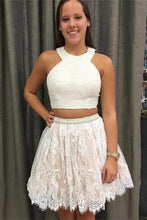 Load image into Gallery viewer, Fashion Two Piece A-Line Jewel Sleeveless Short Homecoming Dress With Beading Lace RS745