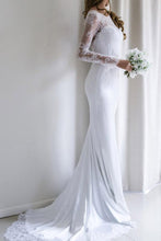 Load image into Gallery viewer, Elegant Lace Long Sleeves Mermaid Backless White Long Wedding Dress with Train RS164