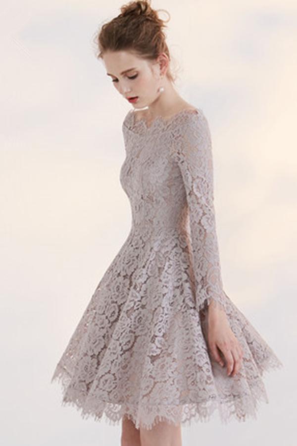 New Arrival Fashion Long Sleeves Temperament Homecoming Dress With Lace Appliques RS172