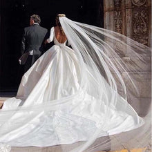 Load image into Gallery viewer, Gorgeous Satin Backless Wedding Dresses 3/4 Sleeve Cathedral Train Bridal Dress