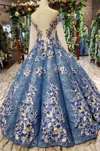 Load image into Gallery viewer, Gorgeous Ball Gown Sheer Neck Long Sleeves Lace up Sequins Appliques Quinceanera Dresses RS970