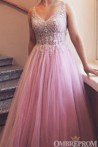 Gorgeous V Neck Prom Dresses with Beading Tull Ball Gown x