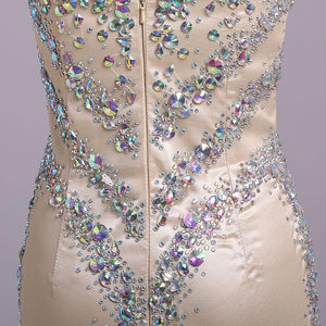 Mermaid Rhinestone Sweetheart Tulle Sleeveless Floor Length Prom Dresses Evening Dress RS179