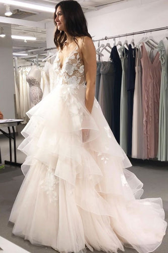 A Line V Neck Tulle Long Prom Dresses Asymmetrical Lace Appliques Party Dresses RS225