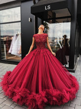 Load image into Gallery viewer, Red Tulle Appliques Ball Gown Round Neck Prom Dress Sweet 16 Dresses Quinceanera Dresses RS464