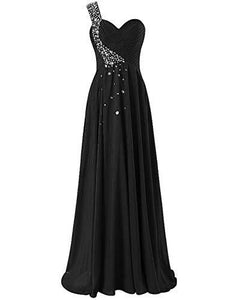 One Shoulder Long Bridesmaid Prom Dresses Chiffon Evening Gowns RS211