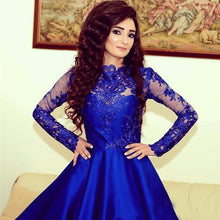 Load image into Gallery viewer, Homecoming Dress Lace Royal Blue Long Sleeves Homecoming Dress Short Prom Dresses RS918