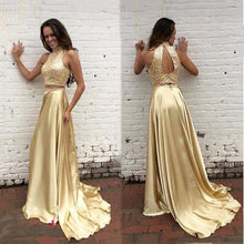 Load image into Gallery viewer, New Arrival Gold Two Pieces High Neck Pretty Sparkly Evening Party Prom Dress PD0062
