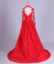 Load image into Gallery viewer, New Arrival Elegant Taffeta Applique Long Sleeve Empire Prom Gowns Evening Dresses RS857