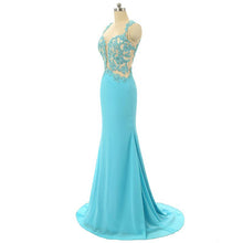 Load image into Gallery viewer, Mint Sheer Back Scoop Chiffon Mermaid Prom Dresses Sleeveless Prom Dresses RS796