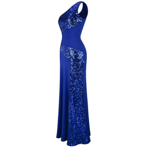 One Shoulder Sleeveless Sequin Maxi Prom Dresses RS202