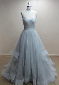 Hot Sale Charming Sweetheart A-line Tulle Floor Length Strapless Sleeveless Evening Dresses RS45