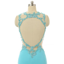 Load image into Gallery viewer, Mint Sheer Back Scoop Chiffon Mermaid Prom Dresses Sleeveless Prom Dresses RS796
