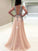 A line Tulle V Neck Pink Prom Dresses Long Backless Evening Dresses RS588