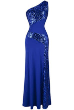 Load image into Gallery viewer, One Shoulder Sleeveless Sequin Maxi Prom Dresses RS202