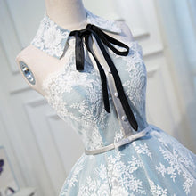 Load image into Gallery viewer, Halter Light Sky Blue Lace Appliques Homecoming Dresses with Lace up Cocktail Dresses H1125