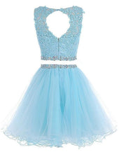 Load image into Gallery viewer, Two Piece Open Back Scoop Beads Sleeveless Grey Tulle A-Line Homecoming Dress I1012