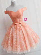 Load image into Gallery viewer, Off the Shoulder Lace up Lace Applique Dusty Rose Short Prom Dress Homecoming Dresses RS759