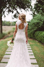 Load image into Gallery viewer, Sexy V Neck Back Hole Full Lace Mermaid Ivory Wedding Dresses Bridal Dresses RS326